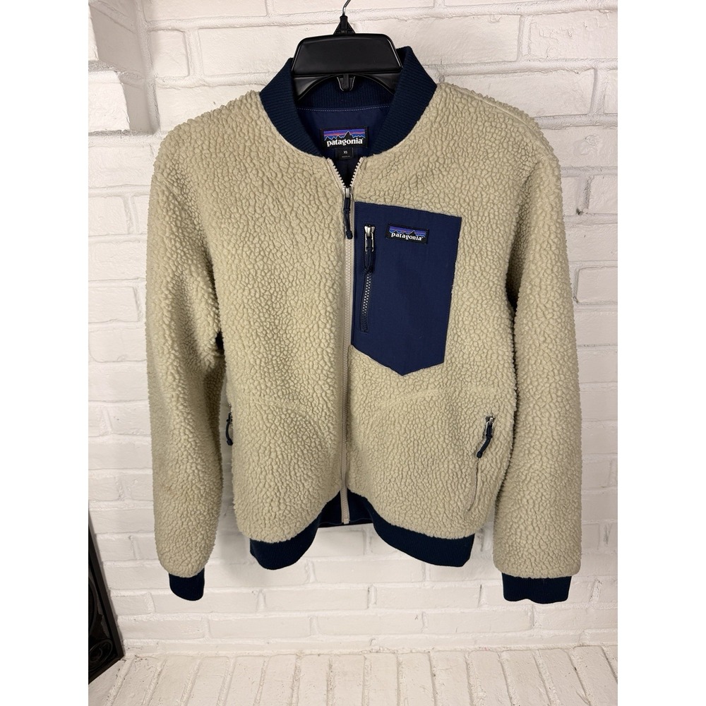 Patagonia Retro X Bomber Jacket XS Cream Navy Sherpa Fleece Full Zip